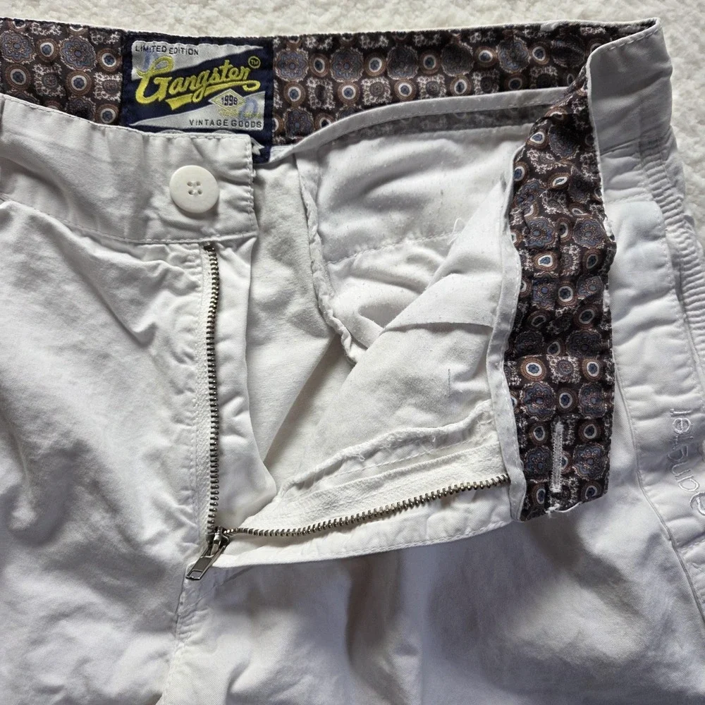 Gangster Cargo Shorts Mens 44 White Cotton Canvas Flat Front 10 Inseam Casual